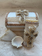 Load image into Gallery viewer, Crystal Ribbon Cross - Baptism Candle Set (Wooden Keepsake Box)