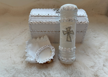 Load image into Gallery viewer, Crystal Cross - Baptism Candle Set (Wooden Keepsake Box)