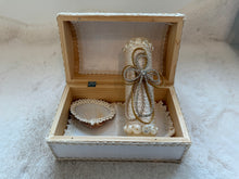 Load image into Gallery viewer, Champagne Lace Cross - Baptism Candle Set (Wooden Keepsake Box)