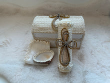 Load image into Gallery viewer, Champagne Lace Cross - Baptism Candle Set (Wooden Keepsake Box)