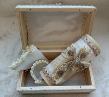 Load image into Gallery viewer, Crystal Ribbon Cross - Baptism Candle Set (Wooden Keepsake Box)
